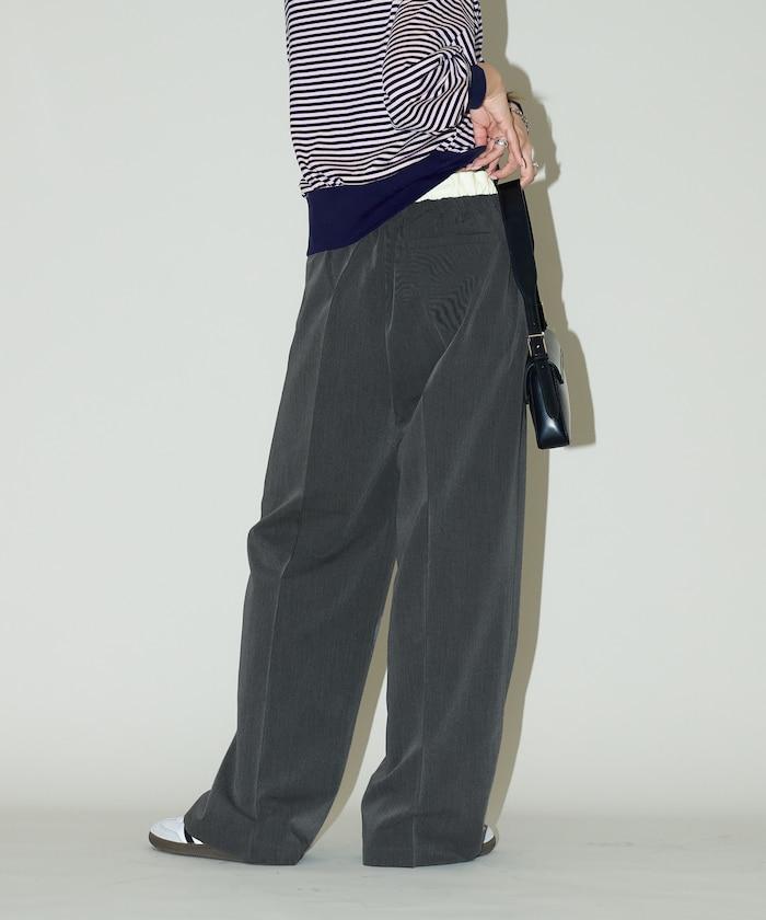 腰部收褶拼接休閒西褲褲子