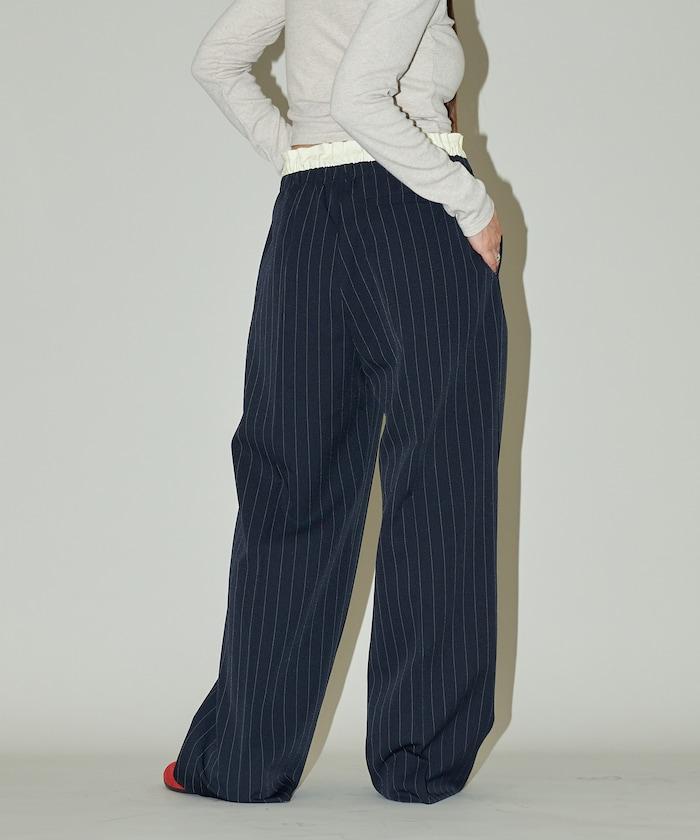 腰部收褶拼接休閒西褲褲子