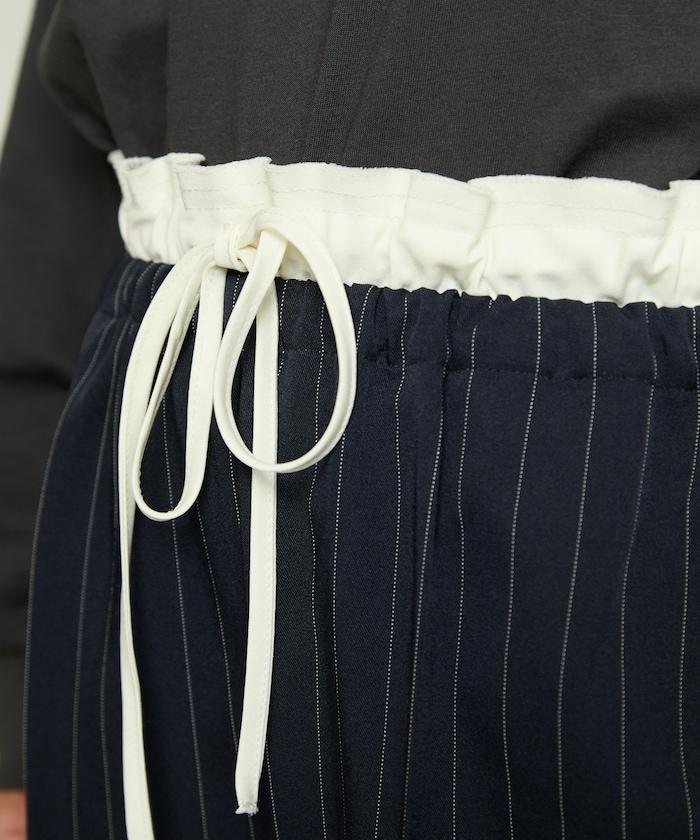 腰部收褶拼接休閒西褲褲子