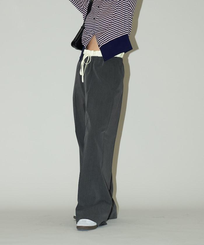 腰部收褶拼接休閒西褲褲子