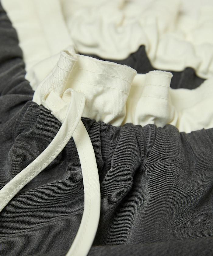 腰部收褶拼接休閒西褲褲子