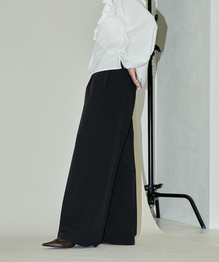 腰部收褶拼接休閒西褲褲子