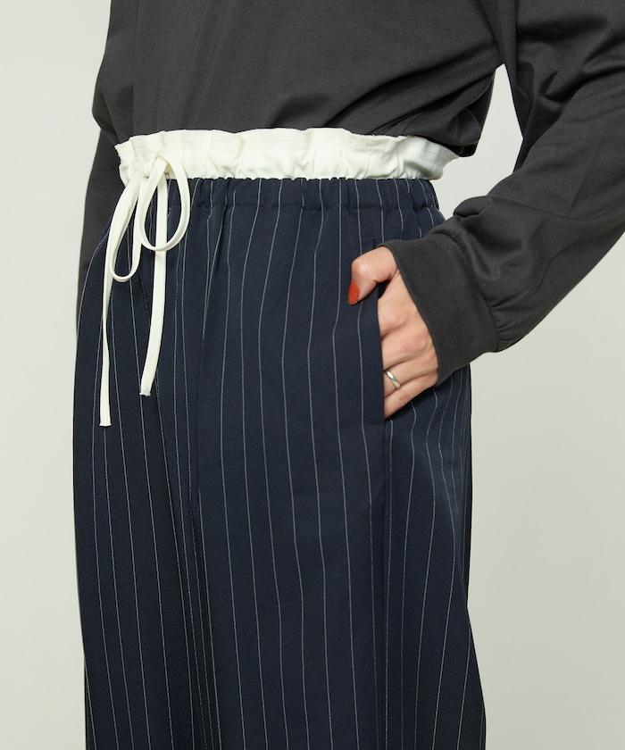 腰部收褶拼接休閒西褲褲子