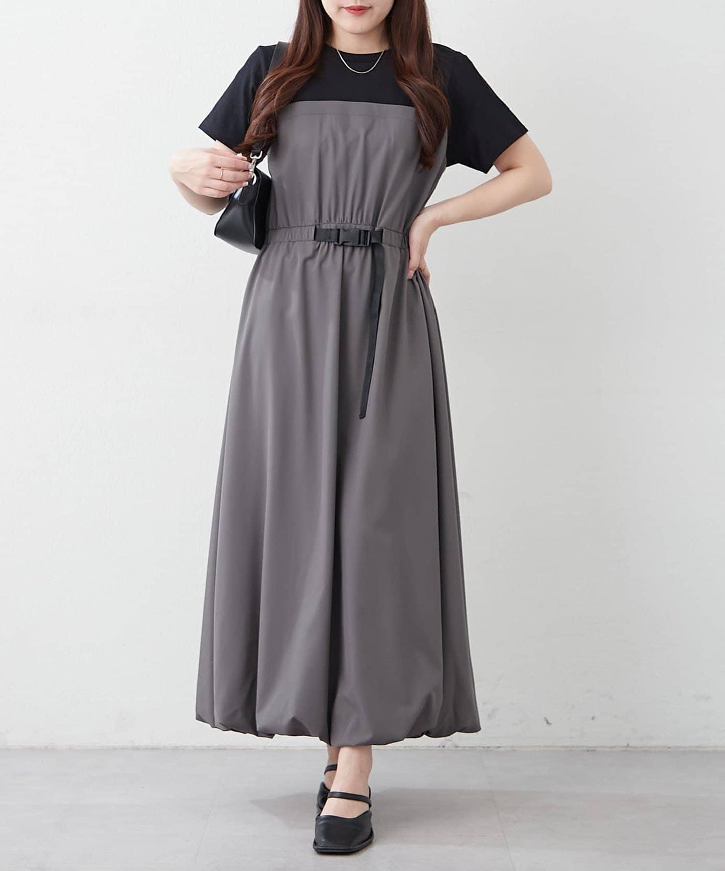 【人氣系列】帶腰帶的對接氣球連衣裙