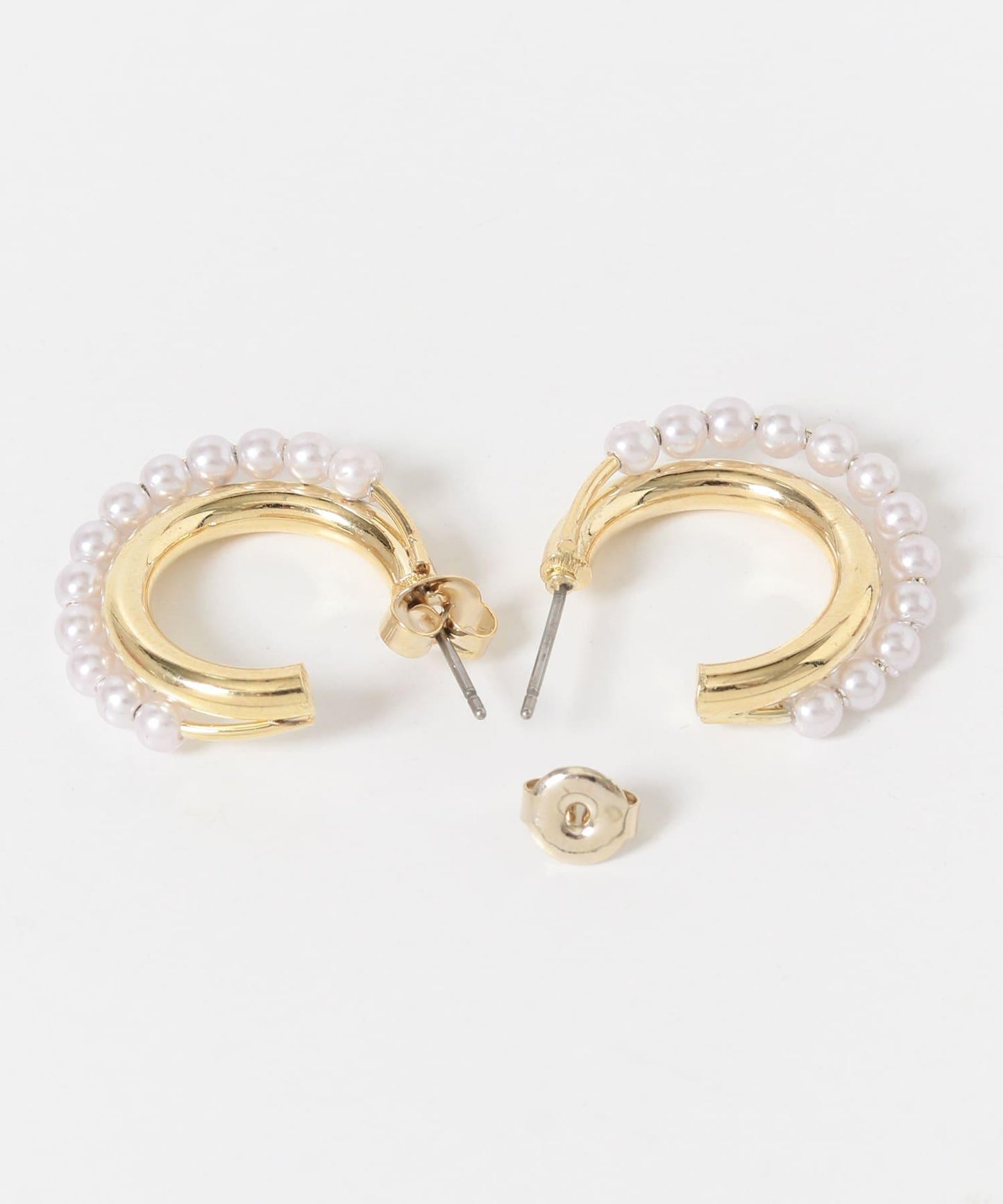 珍珠線條金屬圓環耳環