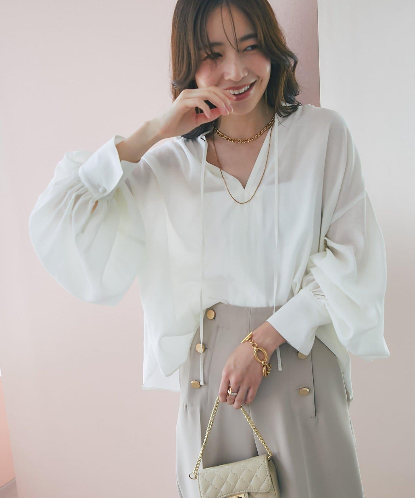 透視泡泡袖襯衫