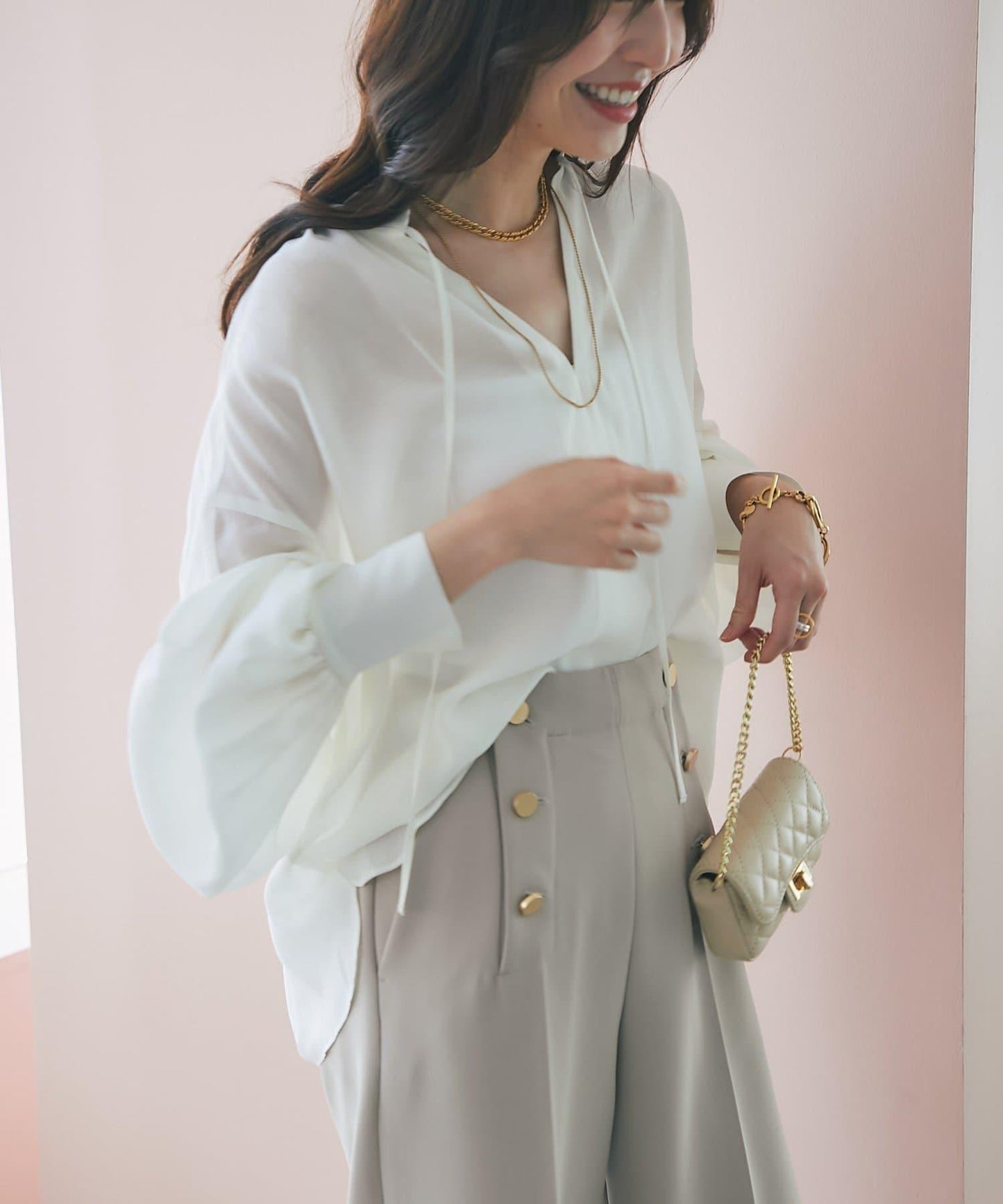 透視泡泡袖襯衫