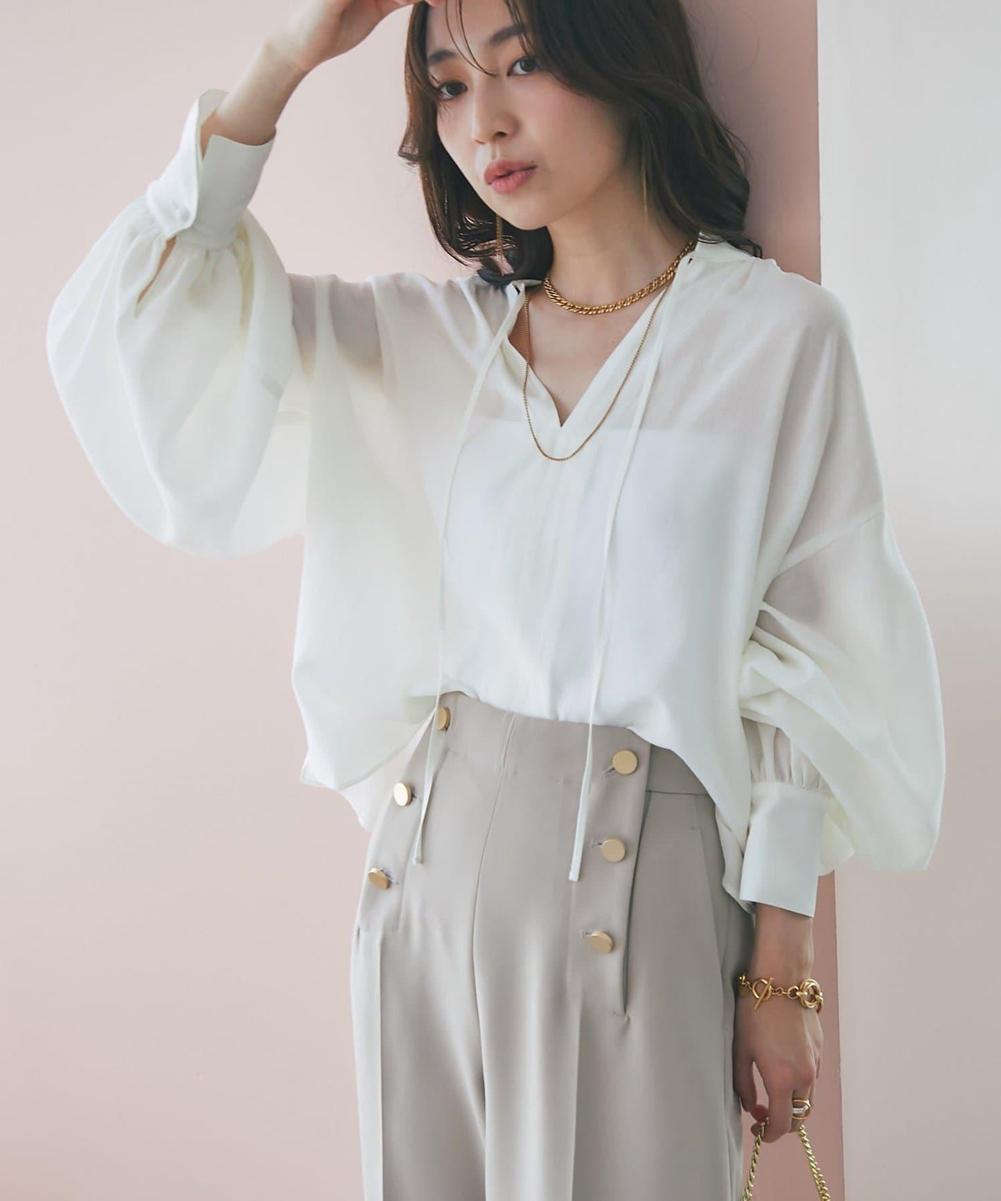 透視泡泡袖襯衫