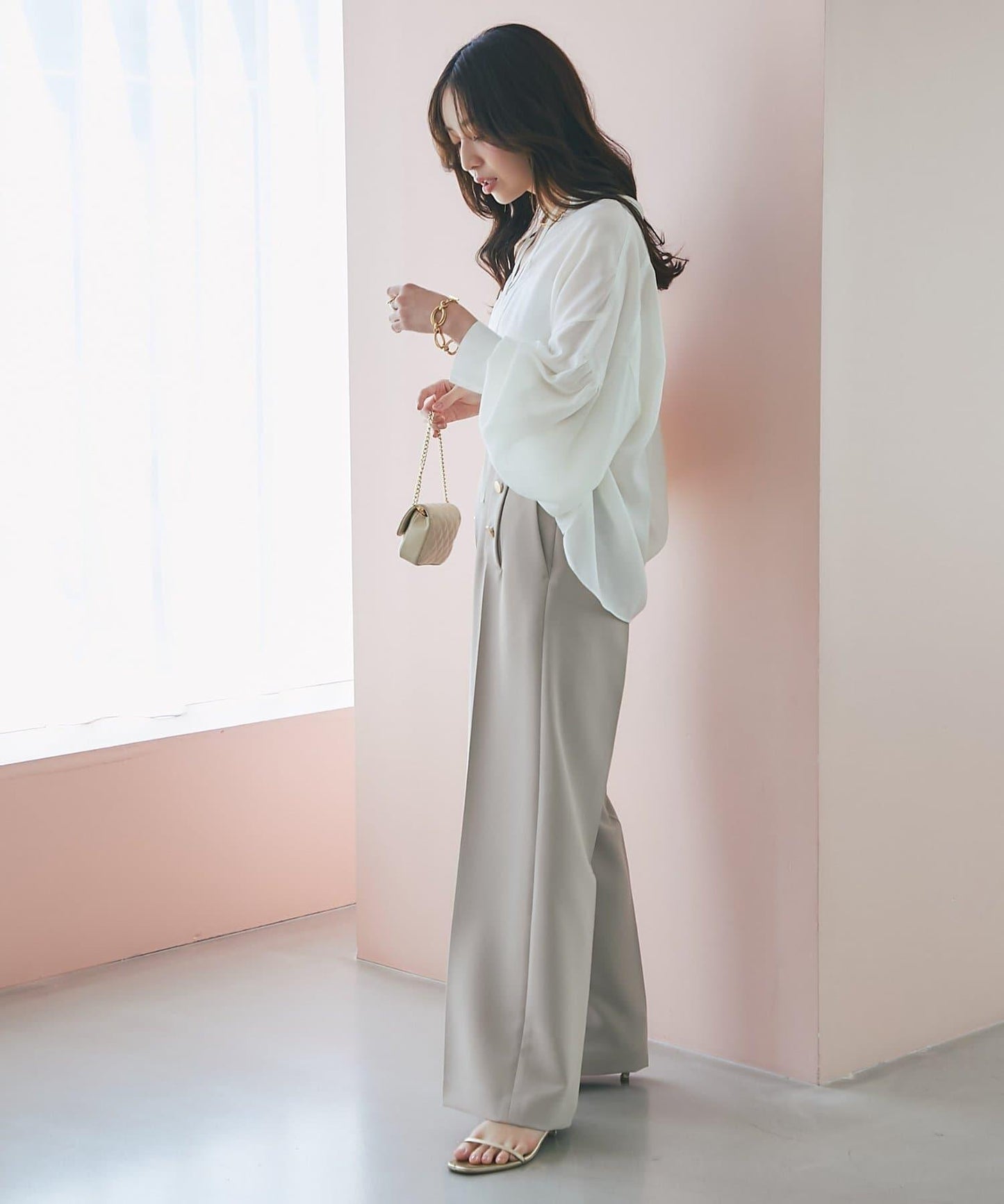 透視泡泡袖襯衫