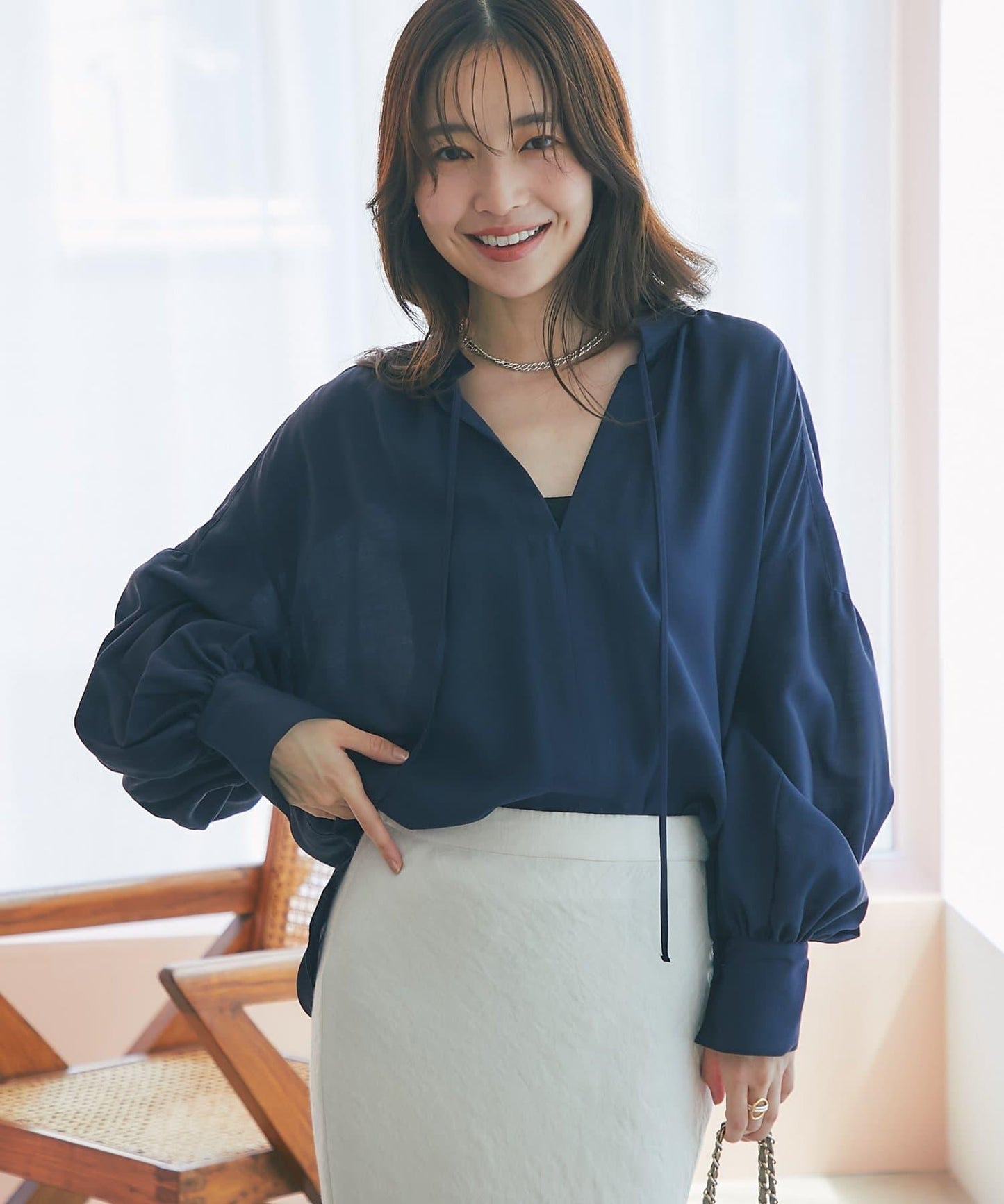 透視泡泡袖襯衫