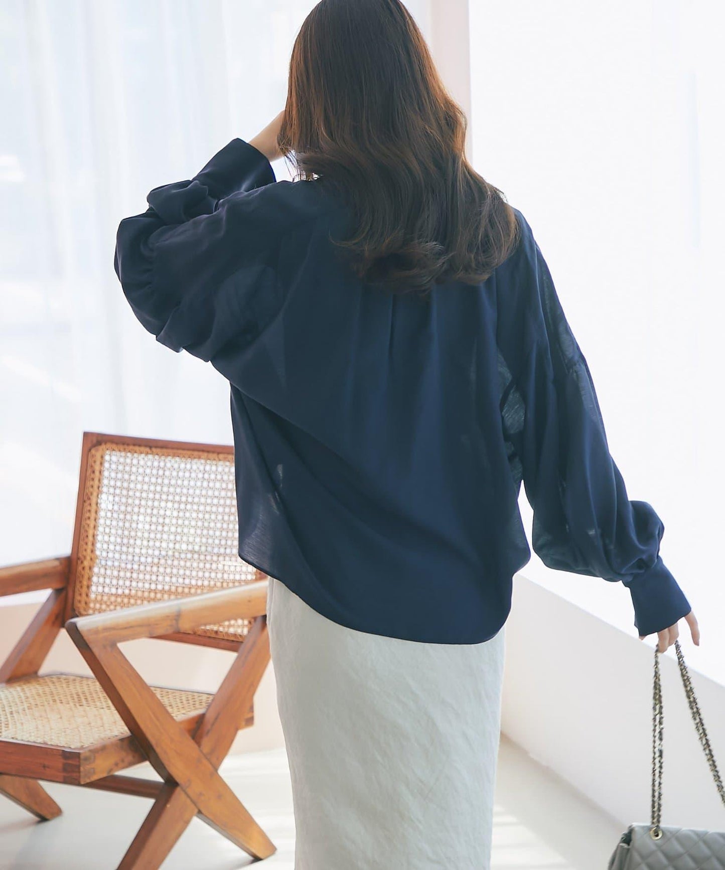 透視泡泡袖襯衫