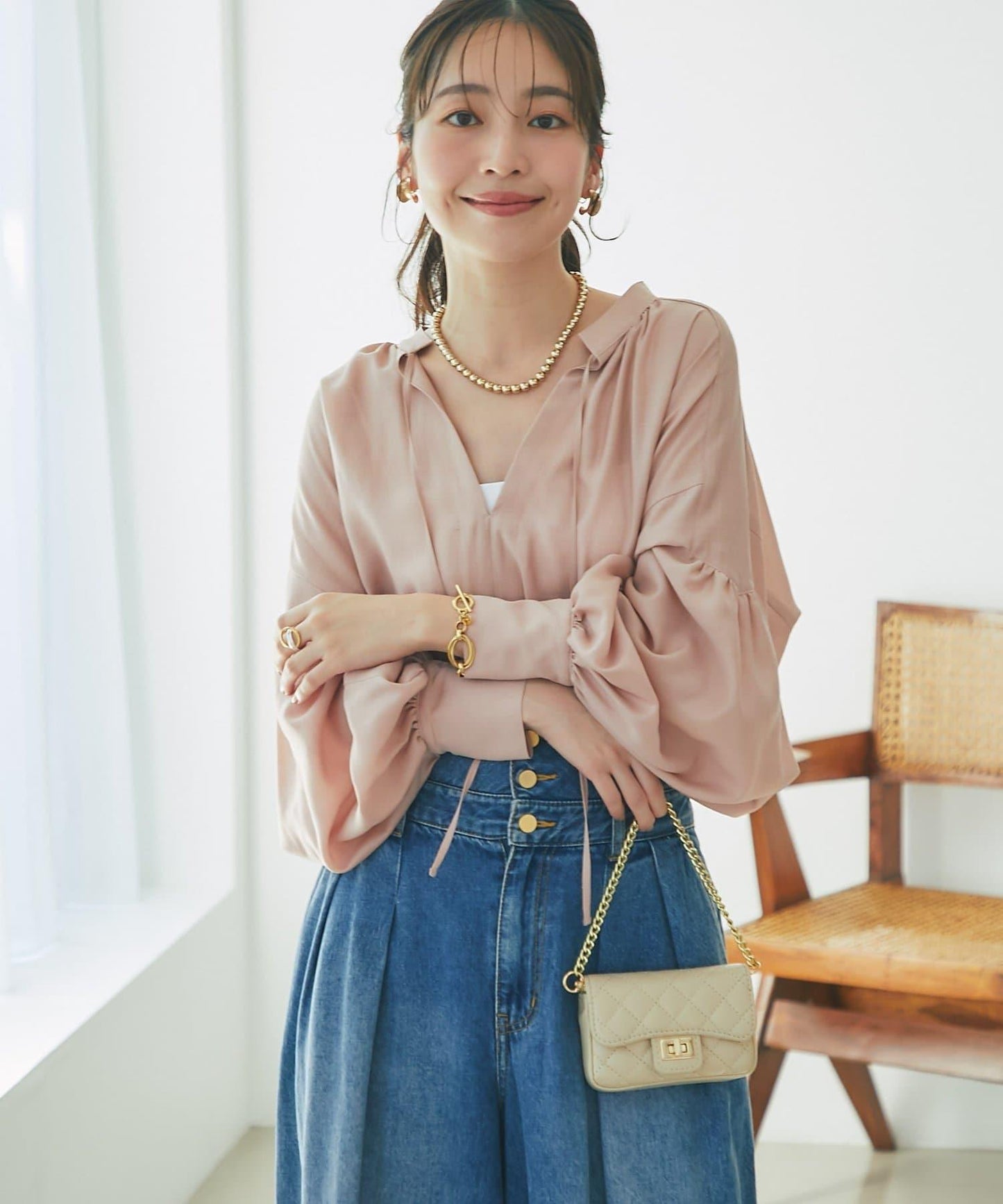 透視泡泡袖襯衫