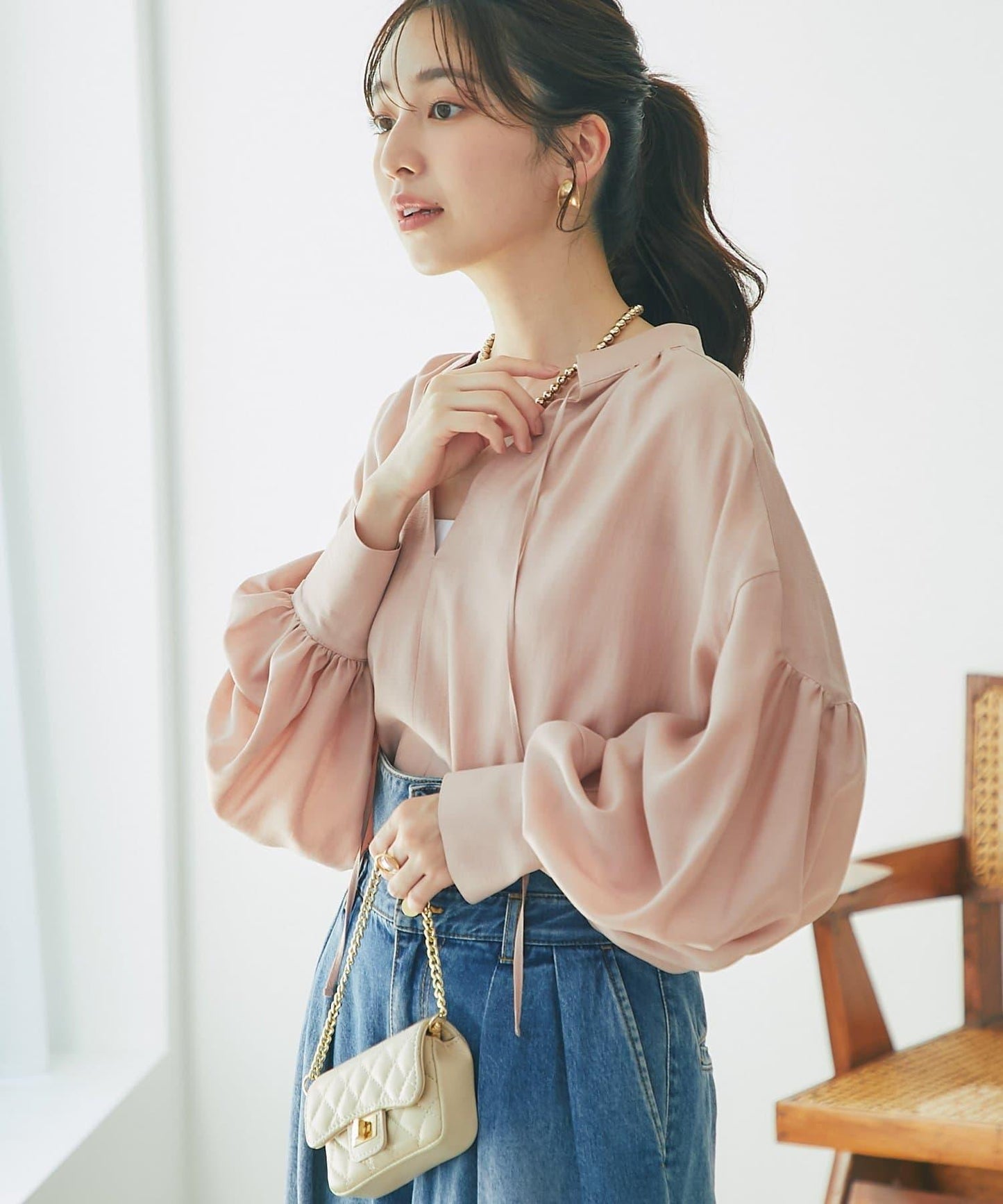 透視泡泡袖襯衫