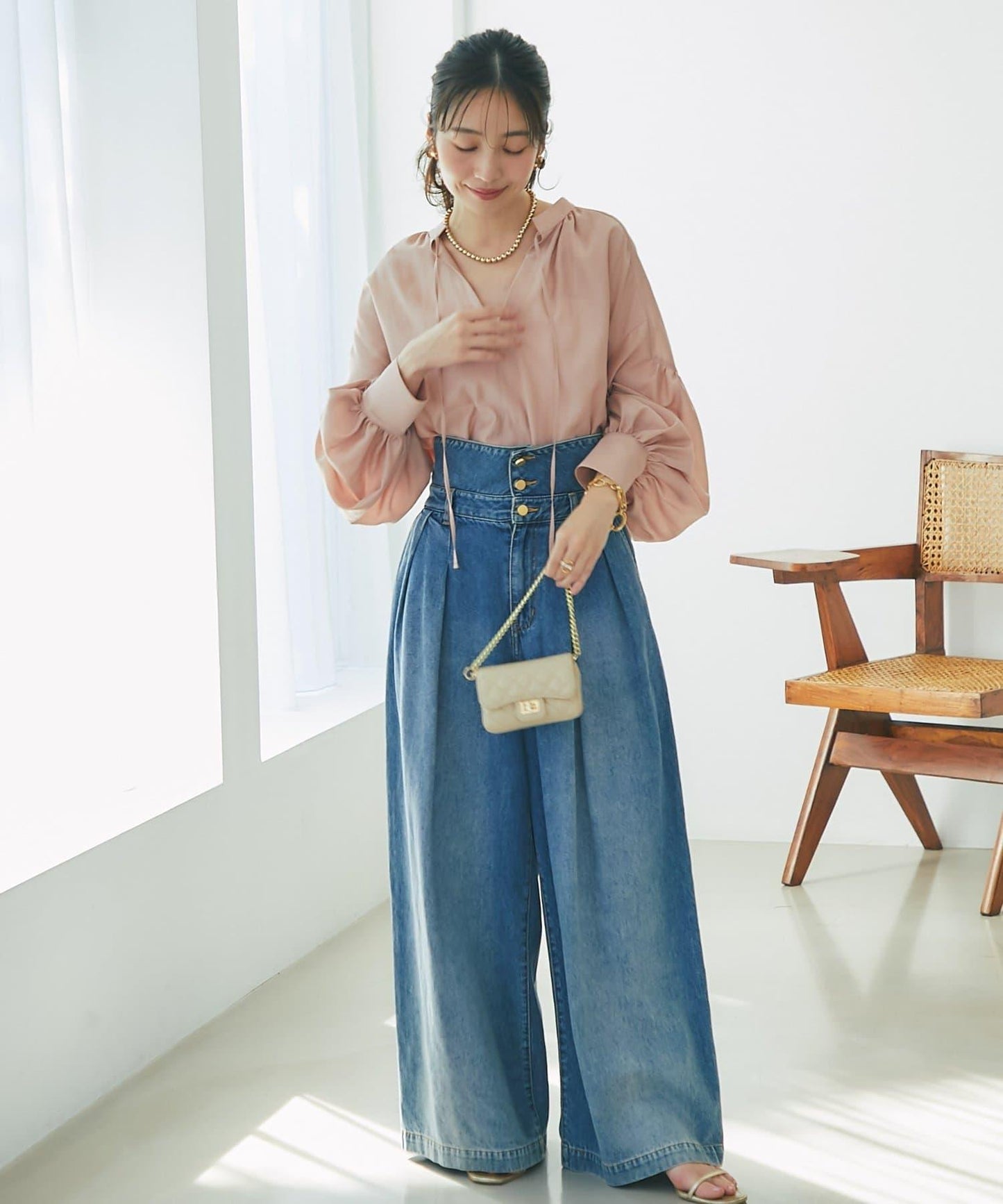 透視泡泡袖襯衫