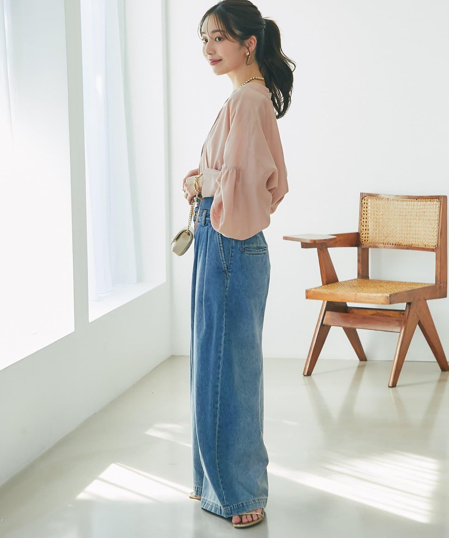 透視泡泡袖襯衫