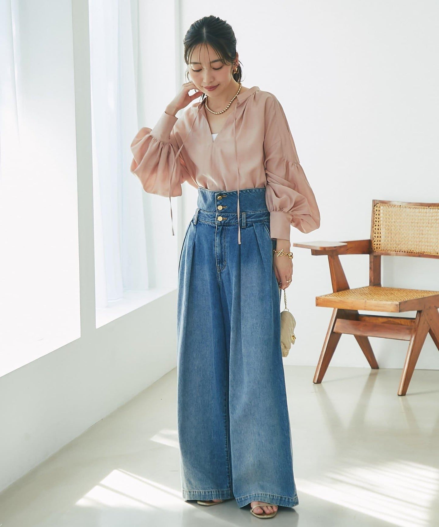 透視泡泡袖襯衫