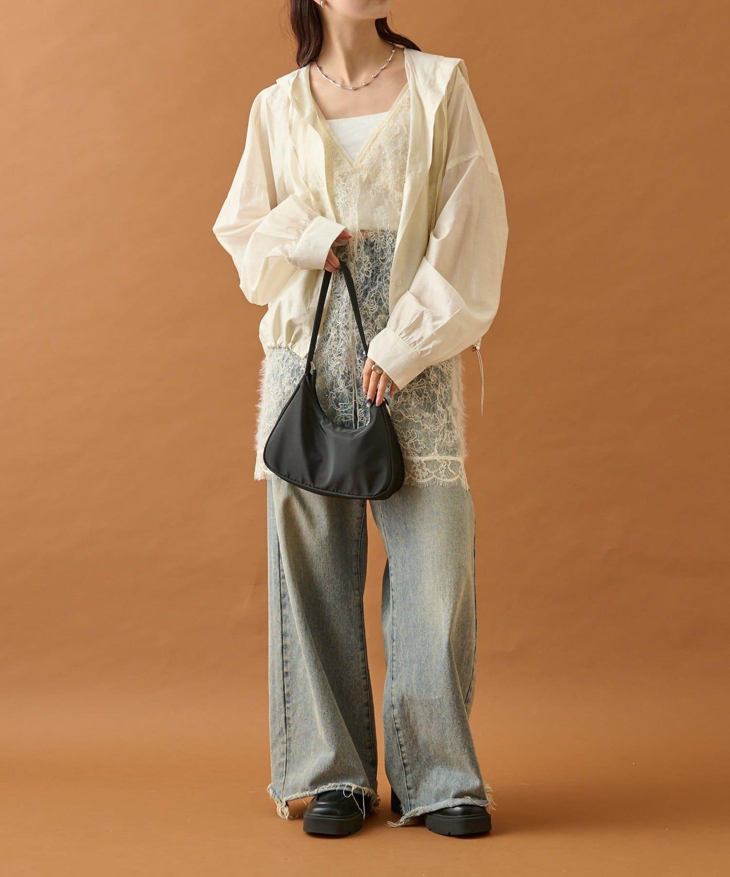 長毛蕾絲背心長款上衣