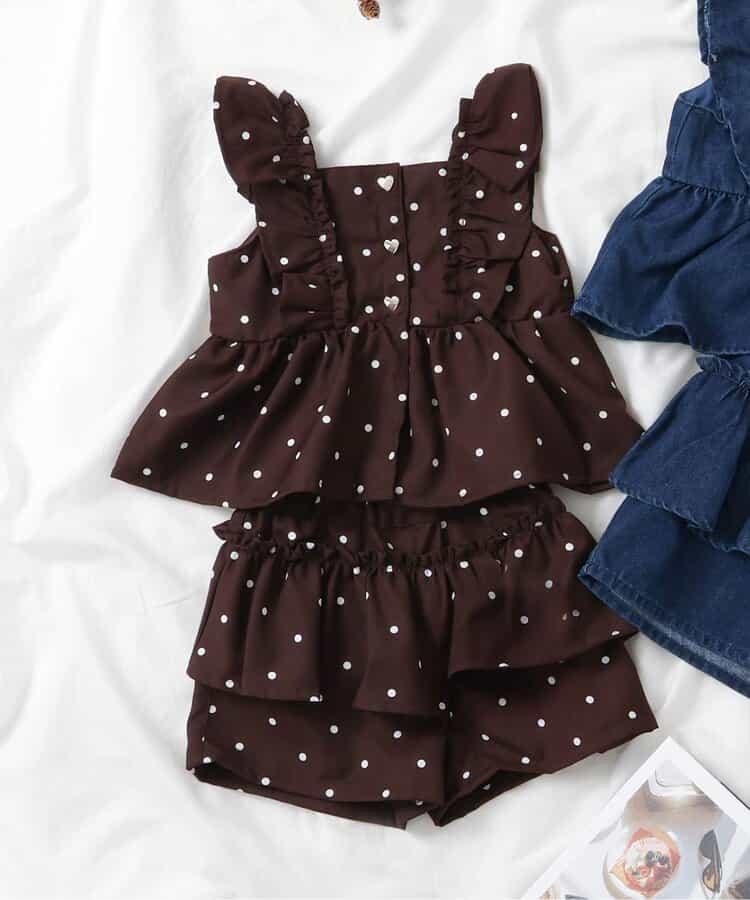 荷葉邊長款上衣&層疊裙套裝_短款