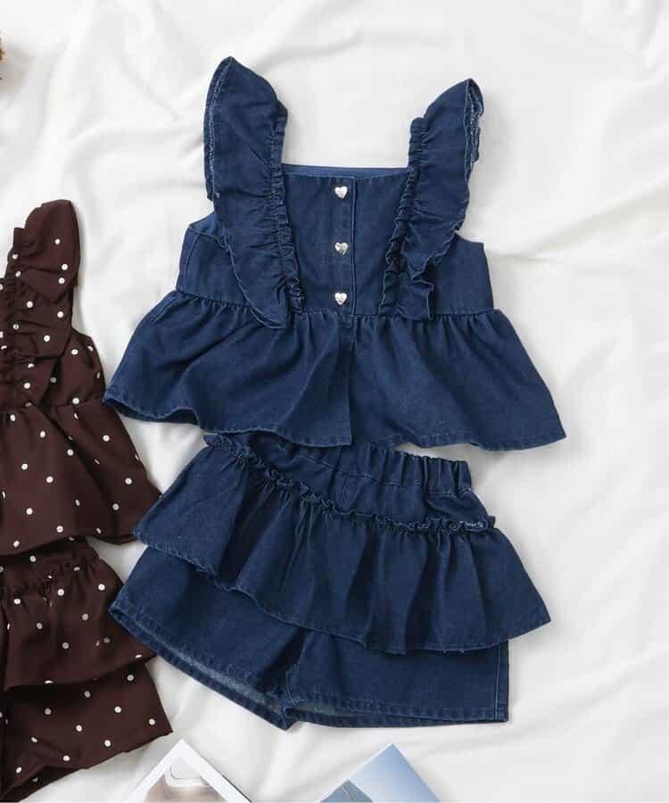 荷葉邊長款上衣&層疊裙套裝_短款