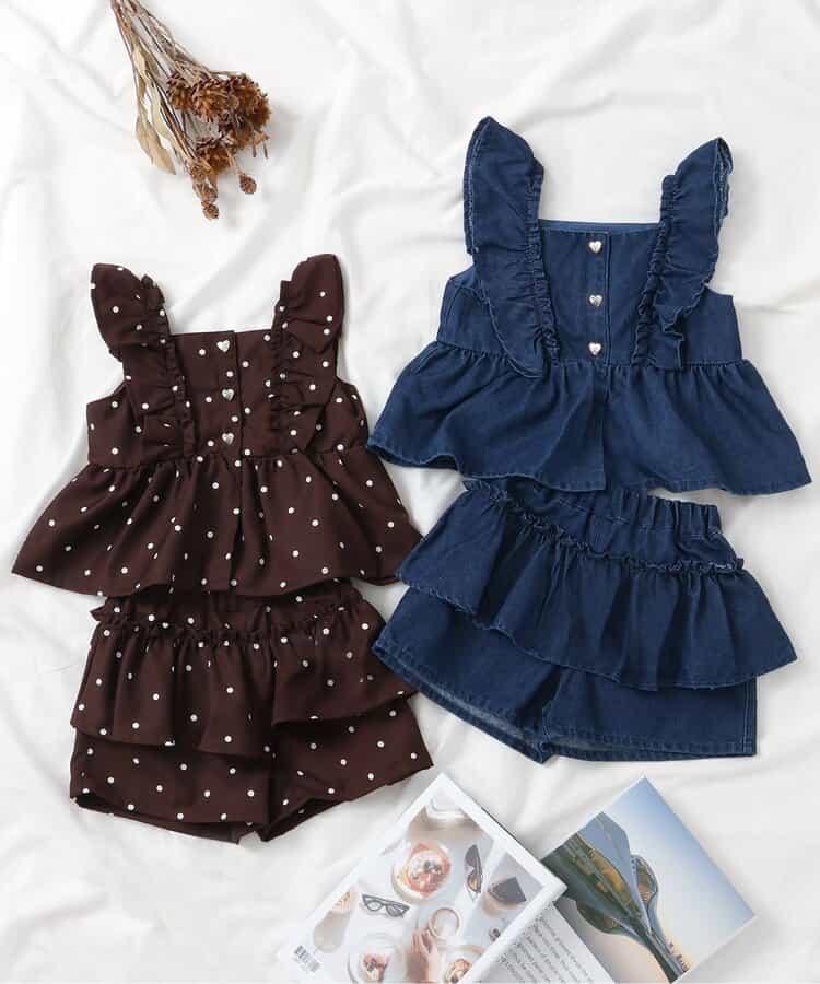 荷葉邊長款上衣&層疊裙套裝_短款