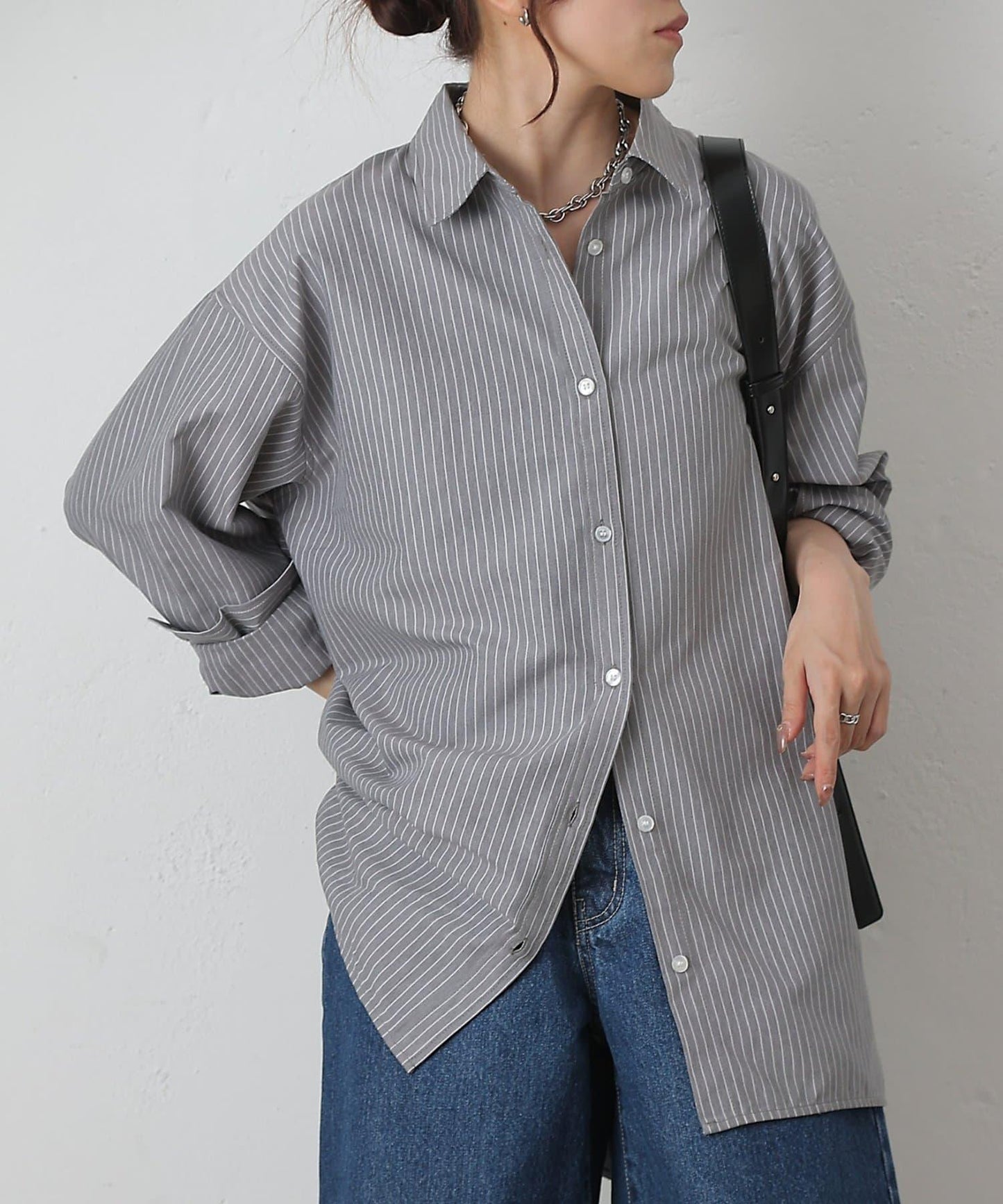 條紋休閒寬鬆長袖襯衫