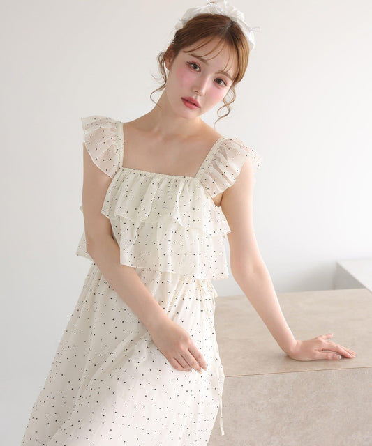 【可以成為天使!?】側邊蝴蝶結荷葉邊吊帶連衣裙