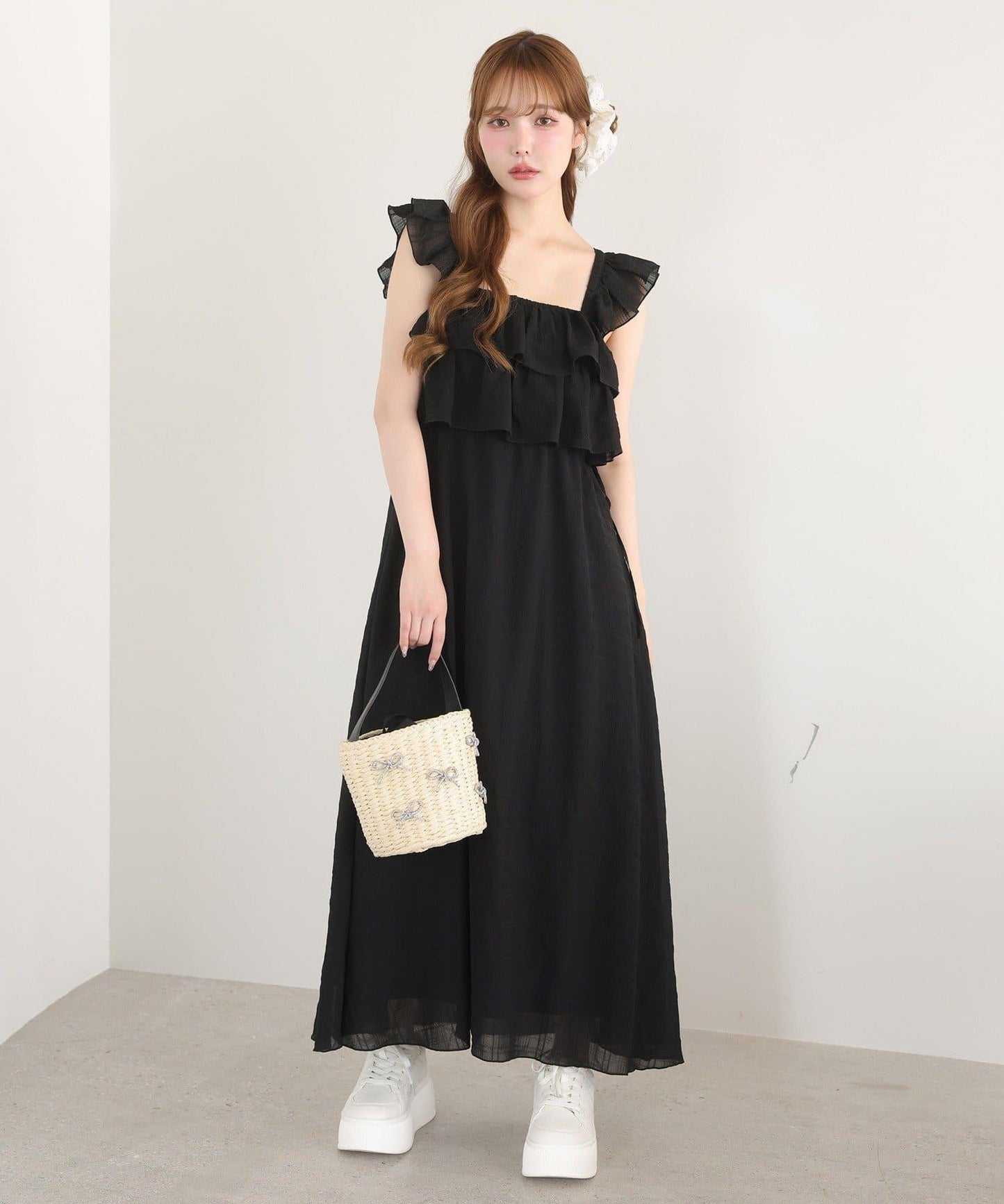 【可以成為天使!?】側邊蝴蝶結荷葉邊吊帶連衣裙