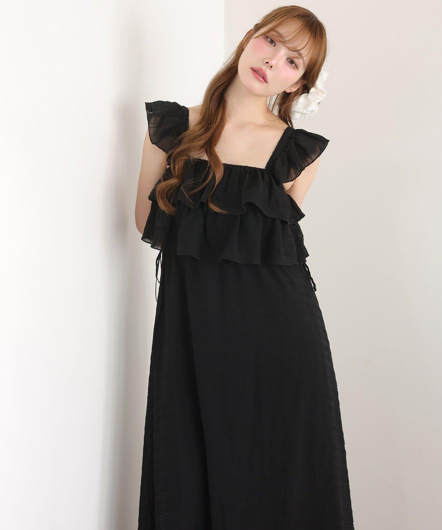 【可以成為天使!?】側邊蝴蝶結荷葉邊吊帶連衣裙