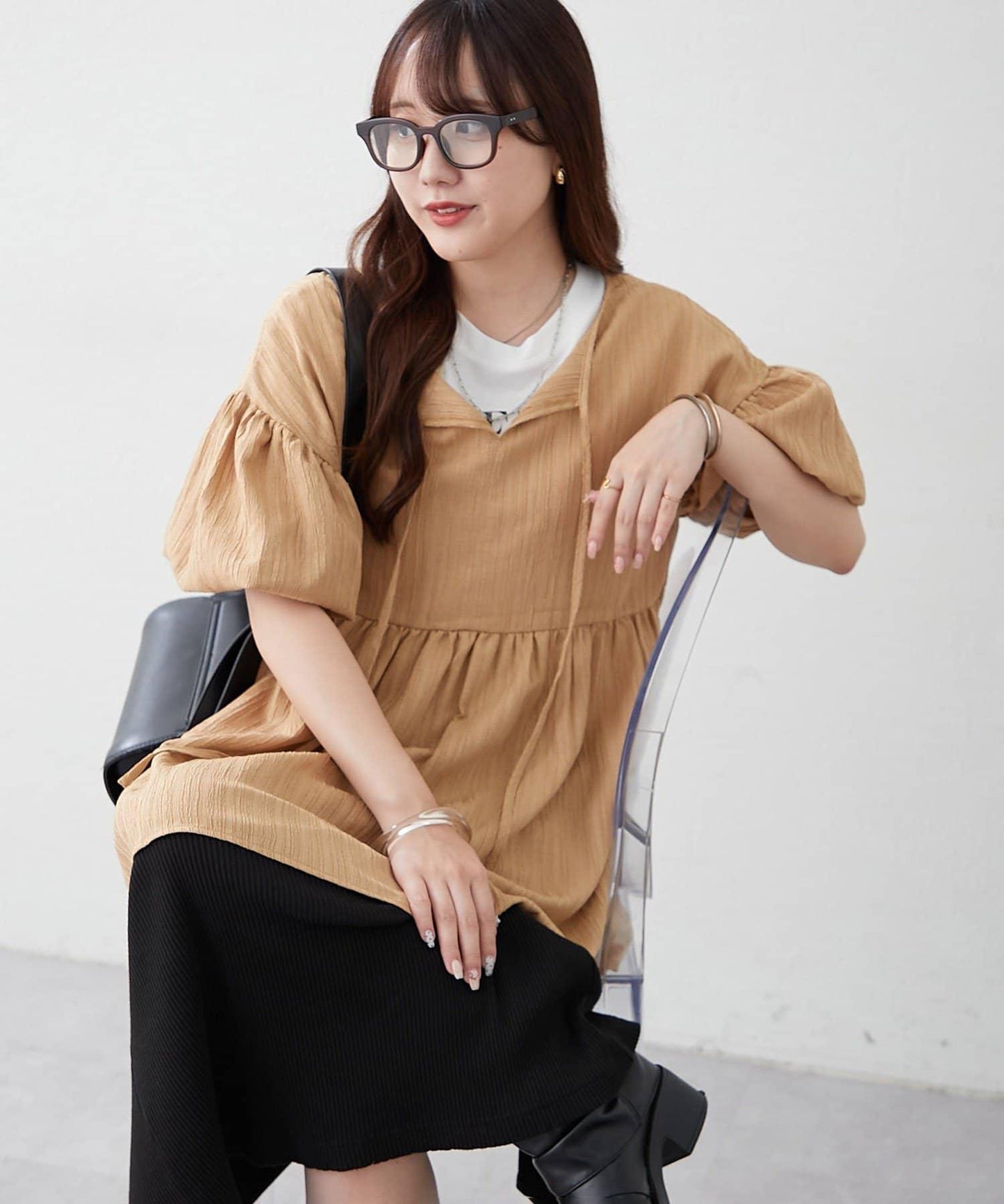 【前後2WAY】成年人楊柳長款襯衫