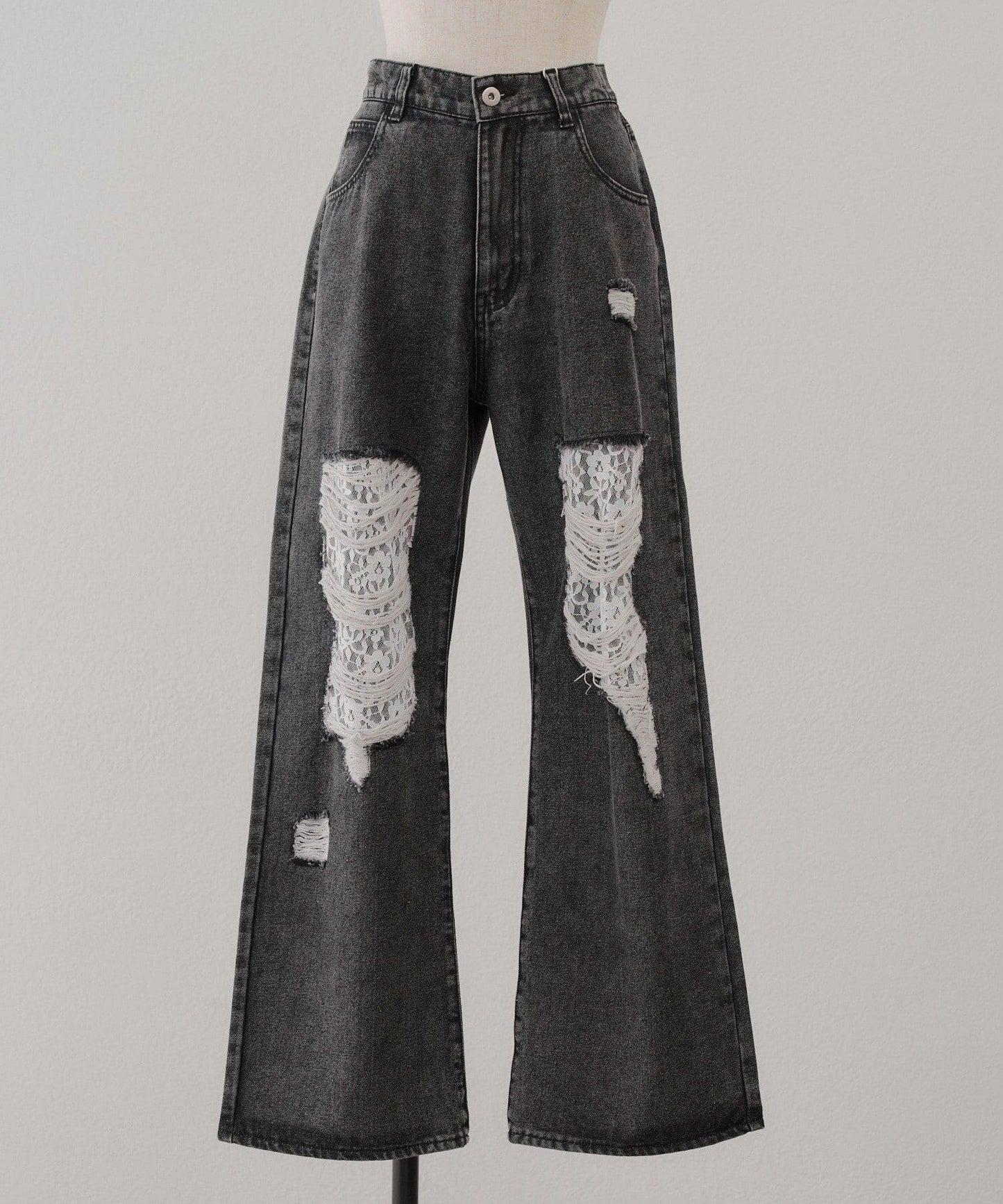 旬顏!損傷蕾絲牛仔褲