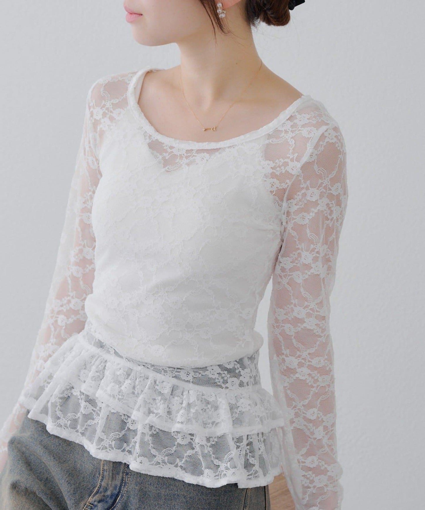 蕾絲蓬蓬袖上衣