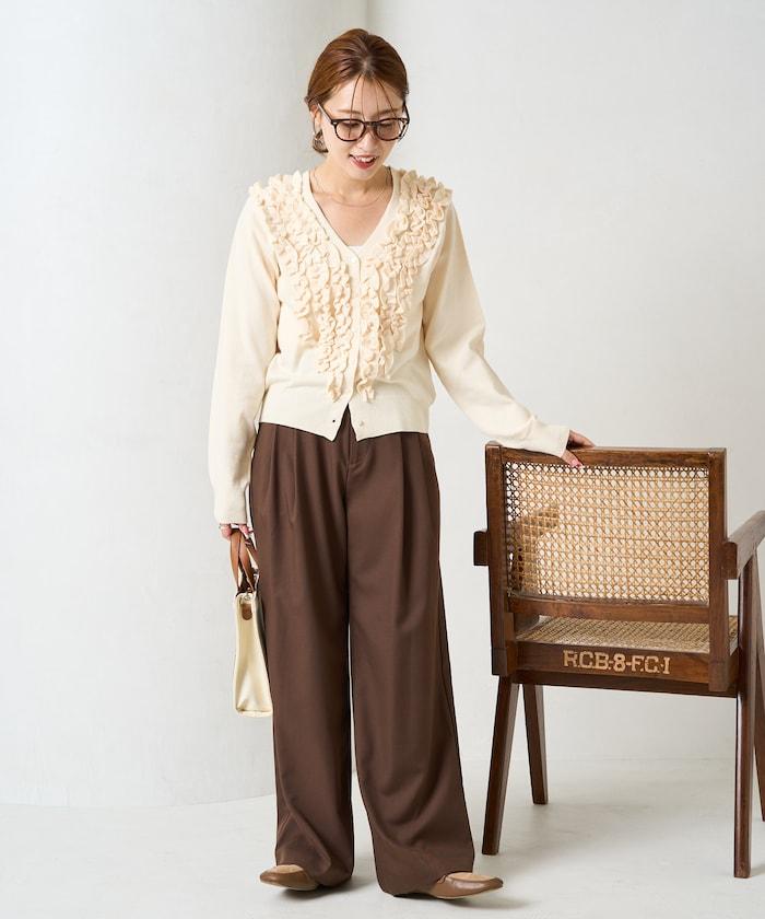 迷你荷葉邊V領針織開衫