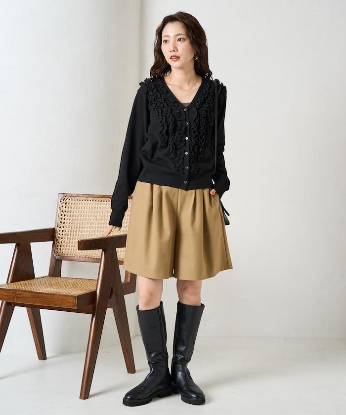 迷你荷葉邊V領針織開衫