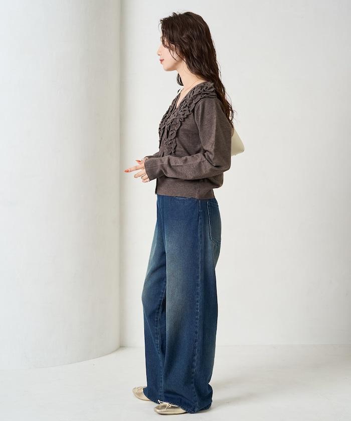 迷你荷葉邊V領針織開衫