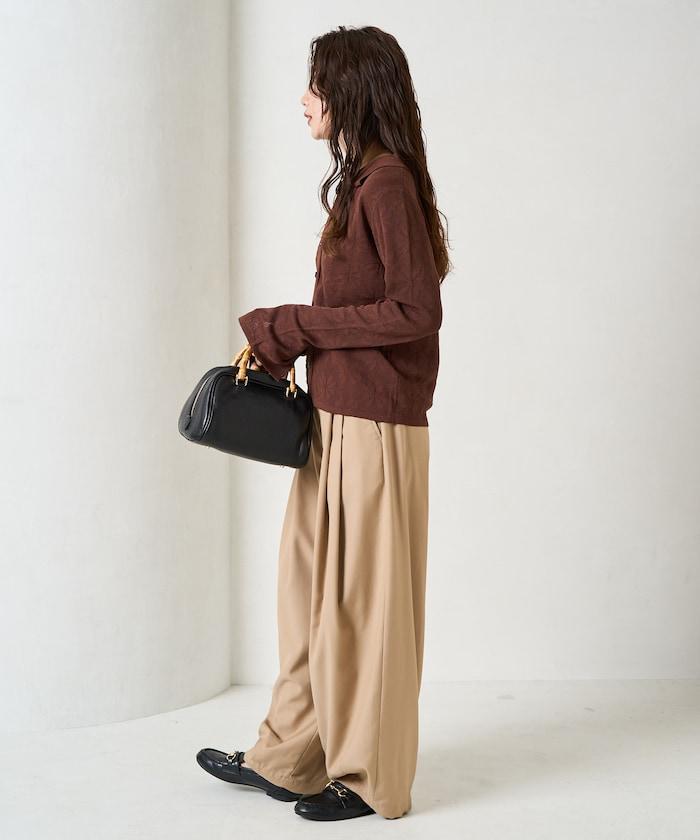 麻觸感 花朵提花開衫