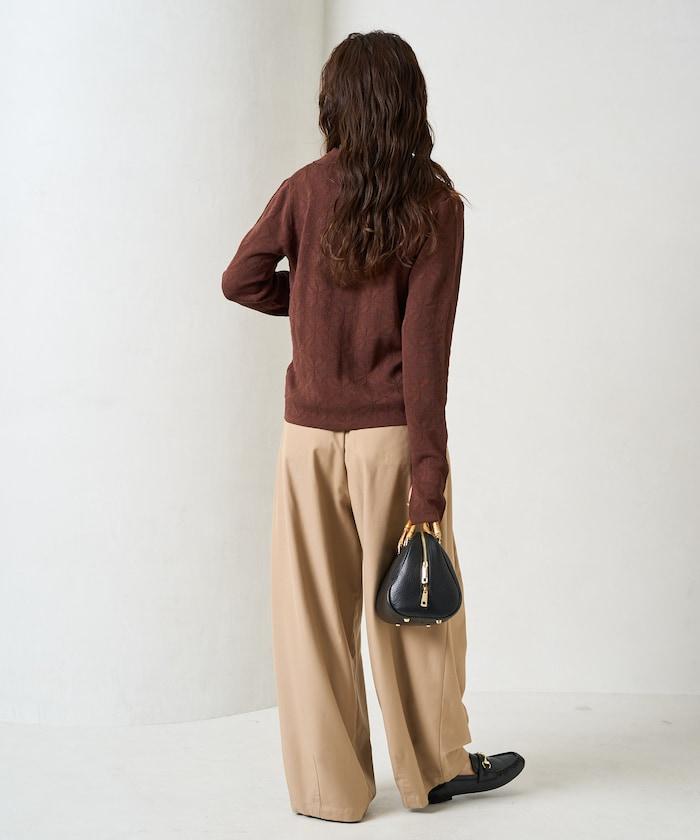 麻觸感 花朵提花開衫