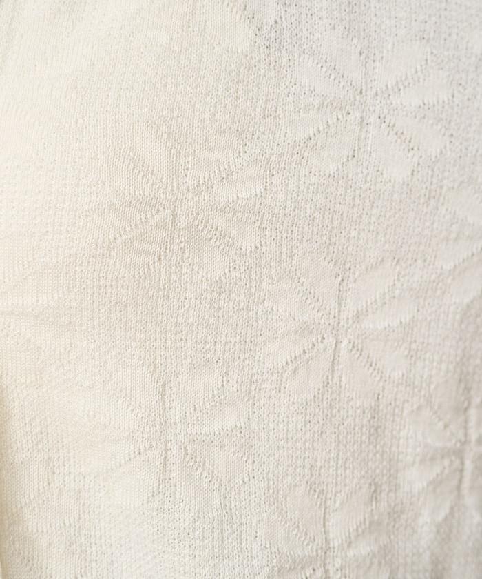 麻觸感 花朵提花開衫