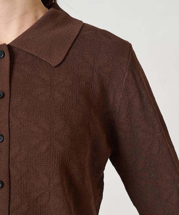 麻觸感 花朵提花開衫