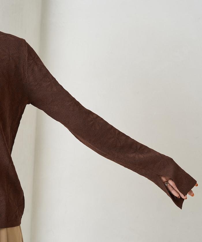 麻觸感 花朵提花開衫