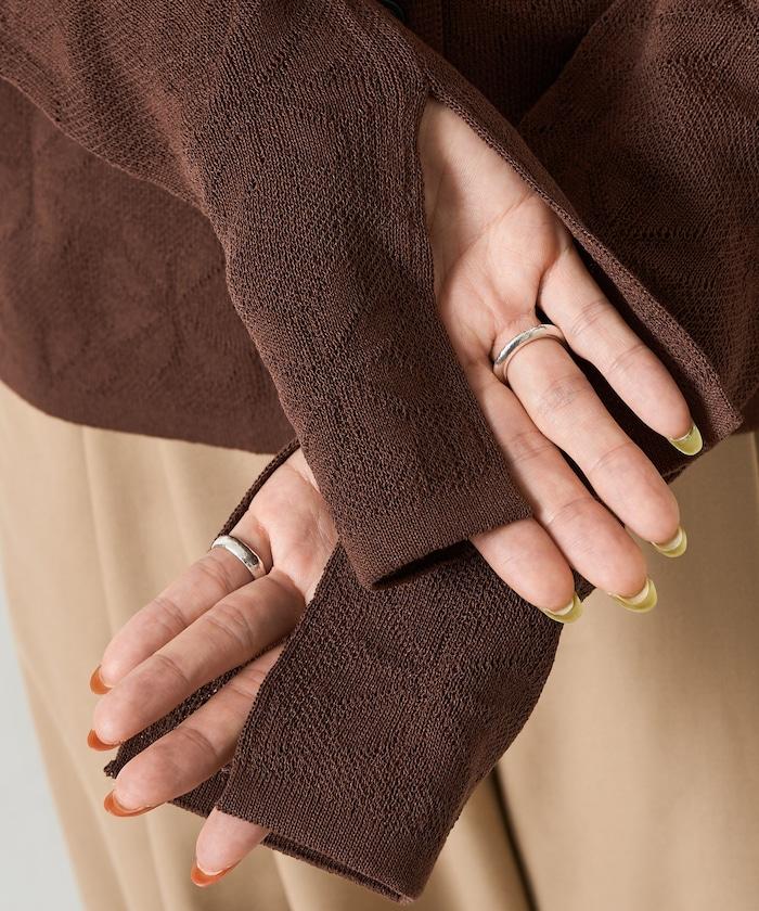 麻觸感 花朵提花開衫