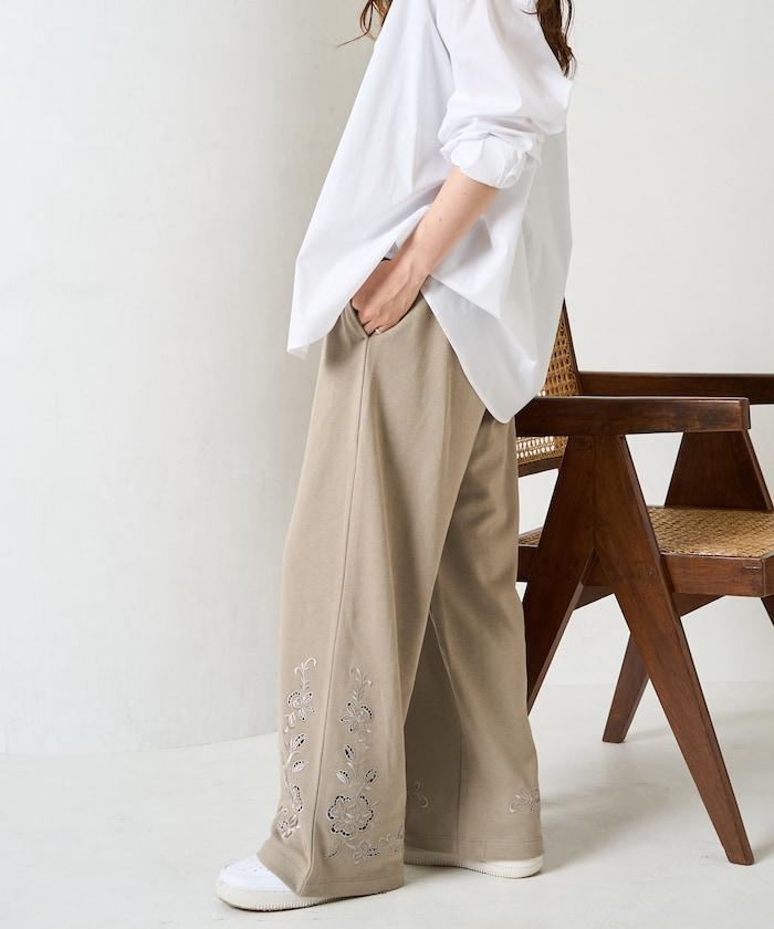 花朵剪裁 刺繡 裡毛 寬鬆 運動褲