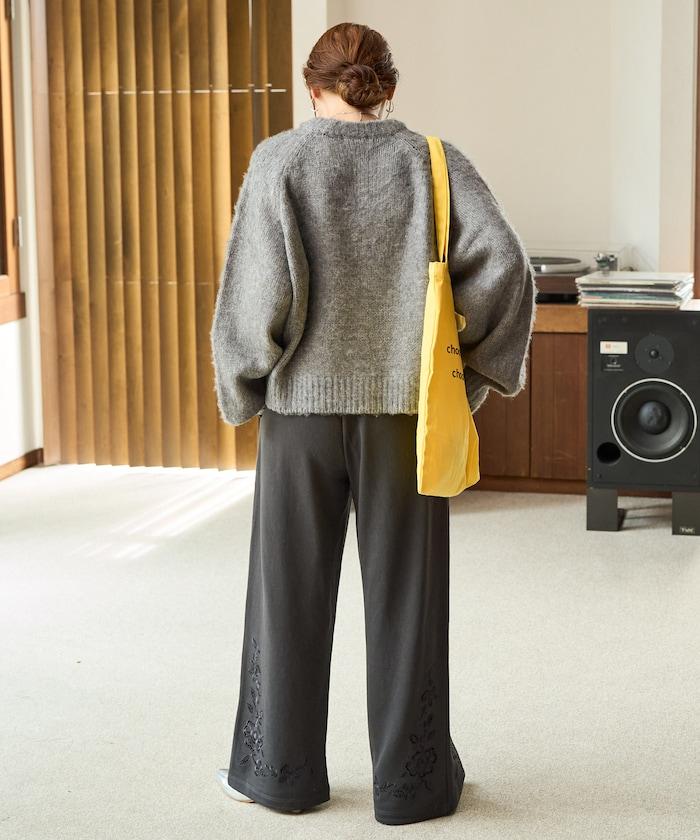 花朵剪裁 刺繡 裡毛 寬鬆 運動褲