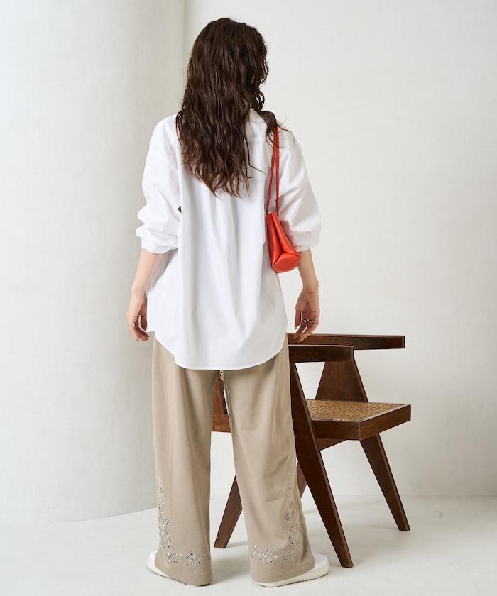 花朵剪裁 刺繡 裡毛 寬鬆 運動褲