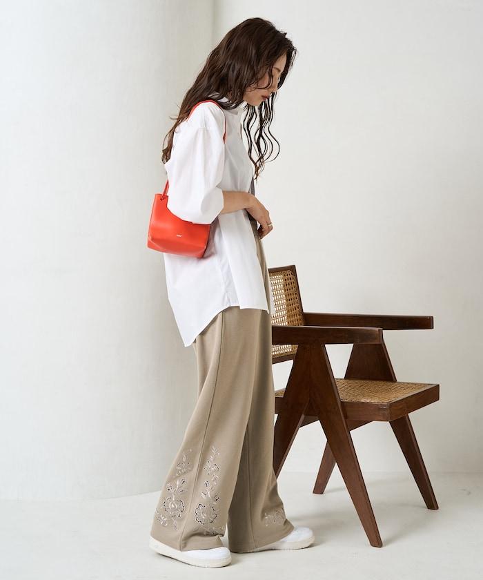 花朵剪裁 刺繡 裡毛 寬鬆 運動褲