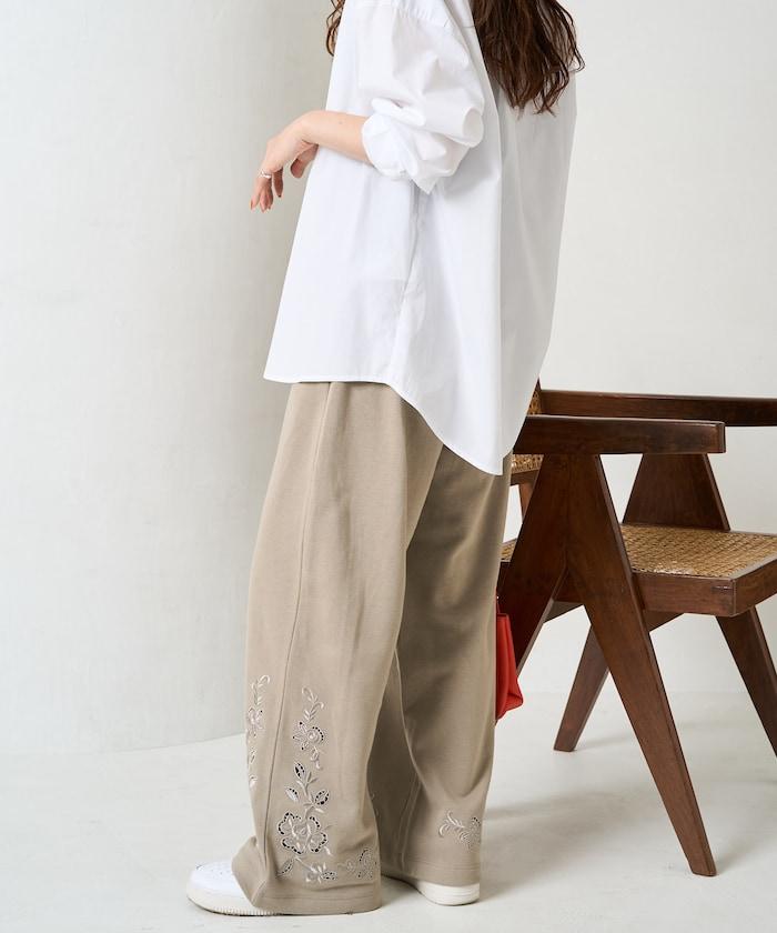 花朵剪裁 刺繡 裡毛 寬鬆 運動褲