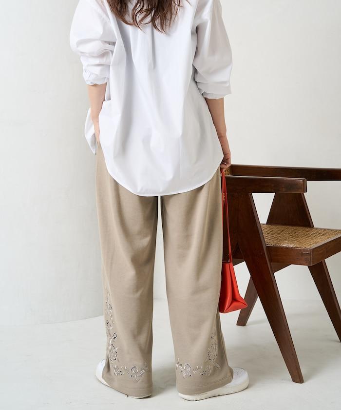 花朵剪裁 刺繡 裡毛 寬鬆 運動褲