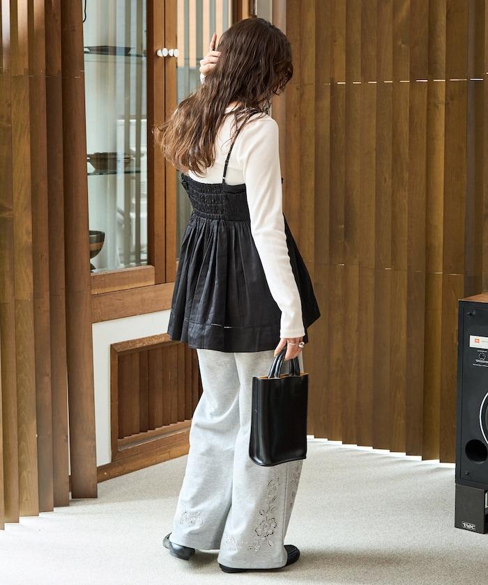 花朵剪裁 刺繡 裡毛 寬鬆 運動褲