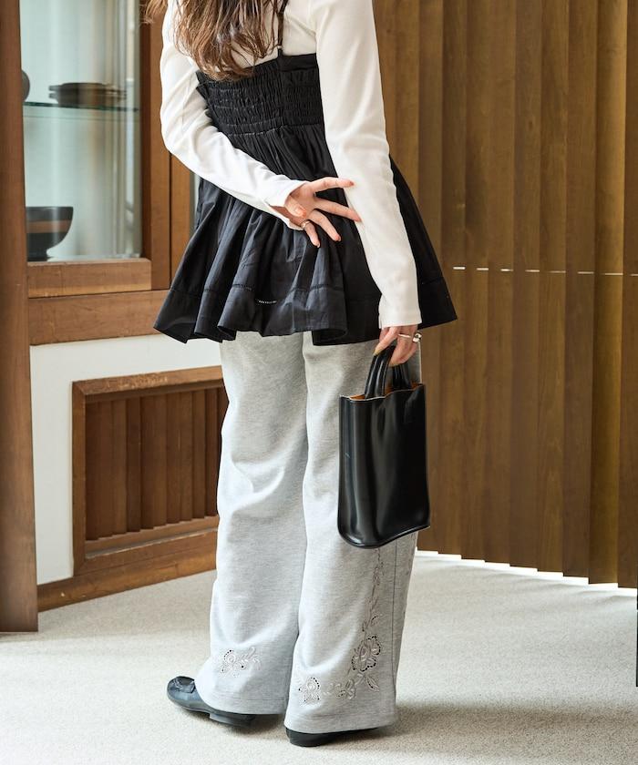 花朵剪裁 刺繡 裡毛 寬鬆 運動褲