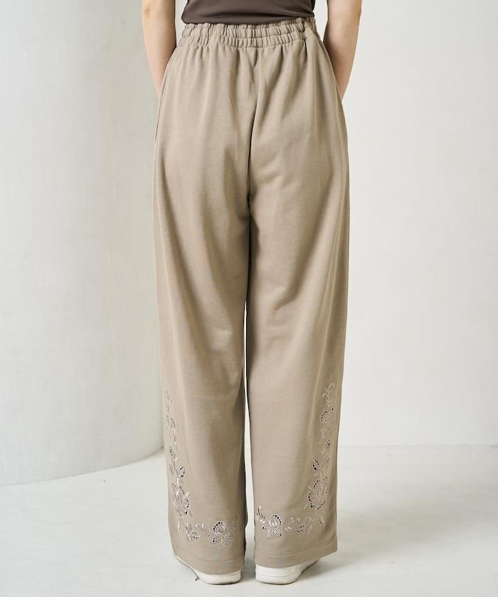 花朵剪裁 刺繡 裡毛 寬鬆 運動褲