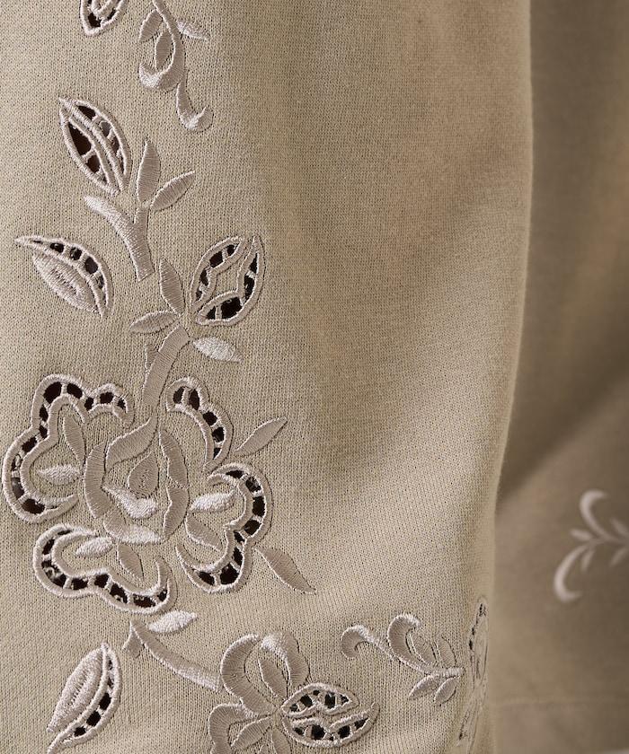 花朵剪裁 刺繡 裡毛 寬鬆 運動褲